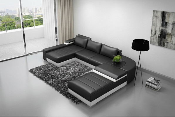 Sofá de esquina con USB, tapizado en cuero, juego de sala de estar con cama, Bellenberg.