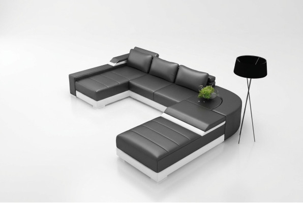 Sofá de esquina con USB, tapizado en cuero, juego de sala de estar con cama, Bellenberg.