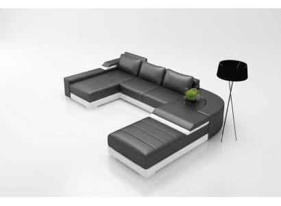 Sofá de esquina con USB, tapizado en cuero, juego de sala de estar con cama, Bellenberg.