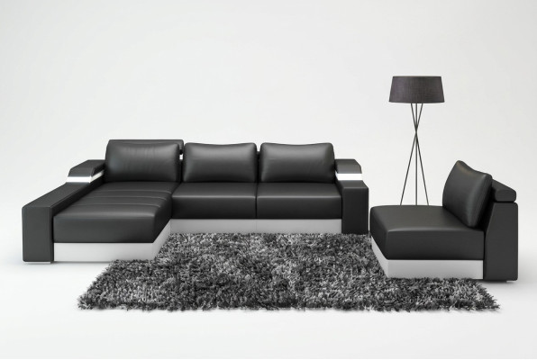 Sofá de esquina con USB, tapizado de cuero, conjunto de muebles, chaise longue.