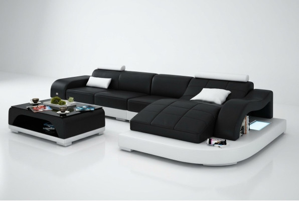 Sofá de esquina con USB, sofá de diseño en cuero, asiento acolchado nuevo 3375