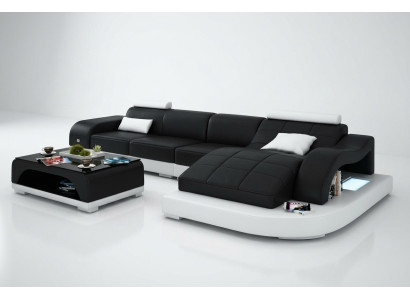 Sofá de esquina con USB, sofá de diseño en cuero, asiento acolchado nuevo 3375