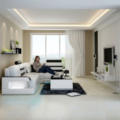 Sofá de cuero con USB, sofá esquinero de diseño moderno, conjunto de esquinas L6016D.