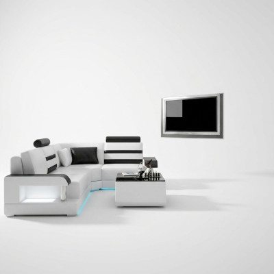 Sofá de cuero con USB, sofá esquinero de diseño moderno, conjunto de esquinas L6016D.