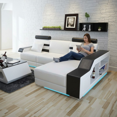 Sofá de cuero con USB, sofá de esquina para el salón, sofá esquinero, conjunto de diseño moderno sofá L6016E.