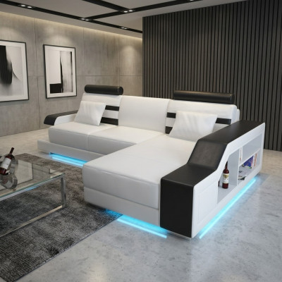 Sofá de cuero con USB, sofá de esquina para el salón, sofá esquinero, conjunto de diseño moderno sofá L6016E.