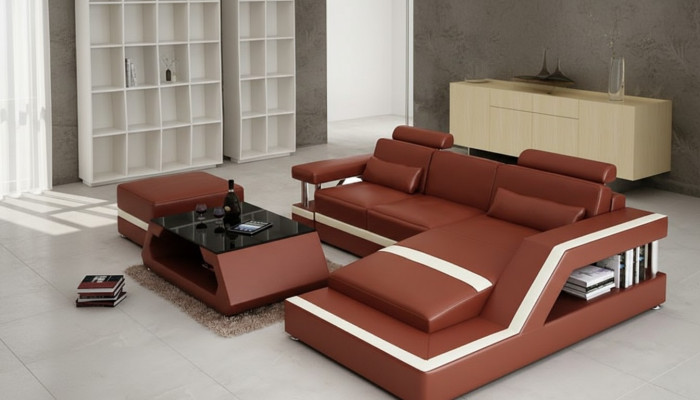 Sofá de cuero con USB Conjunto de salón Esquina sofá esquinero Diseño Sofá moderno L6002E