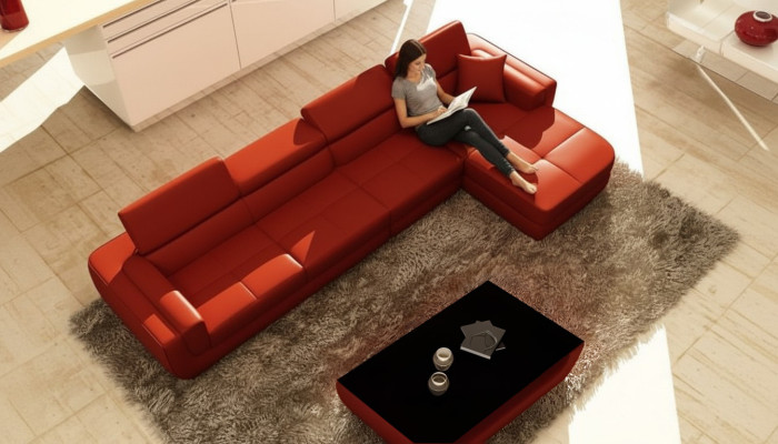 Sofá esquinero sofá de cuero + USB sofá en forma de L, sección de estar, sofá, asiento, esquina, Tettau rojo