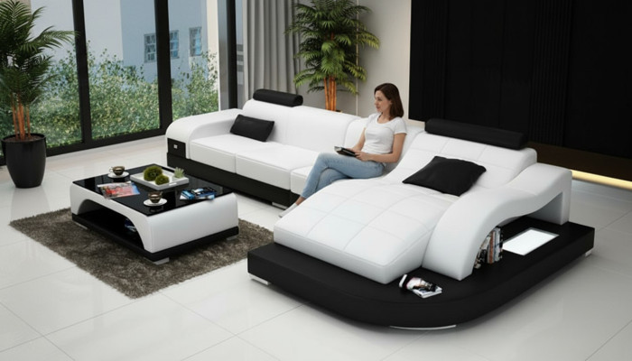 Sofá esquinero con USB, conjunto de sofás acolchados, sofá en forma de L, sofá de diseño PHM3375