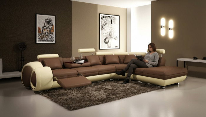 Sofá de cuero con USB conjunto de salón sofá esquinero conjunto de esquina diseño sofá moderno A1163C
