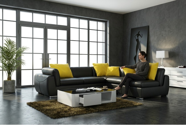 Sofá de cuero con puerto USB, sofá de esquina, conjunto de esquina, diseño sofisticado, sofá moderno F3014.