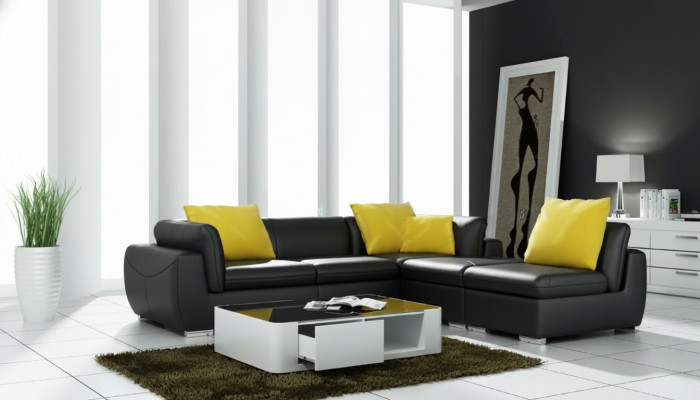 Sofá de cuero con puerto USB, sofá de esquina, conjunto de esquina, diseño sofisticado, sofá moderno F3014.
