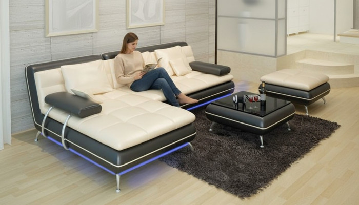 Sofá de cuero con USB conjunto de esquina de sofá de esquina diseño sofá moderno F3015