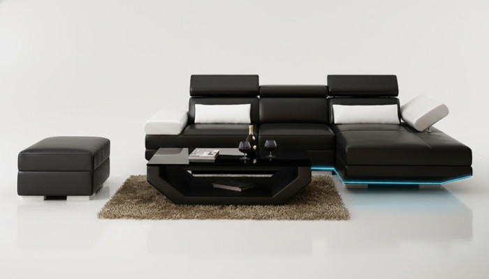 Sofá de cuero en forma de L + USB. Sofá de esquina con estilo moderno y diseño K5009D.