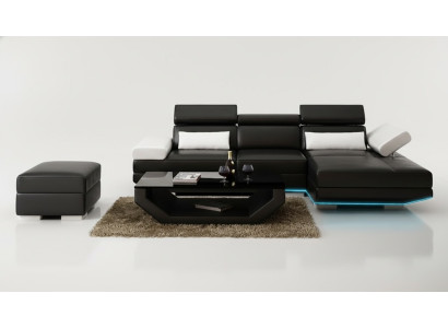 Sofá de cuero en forma de L + USB. Sofá de esquina con estilo moderno y diseño K5009D.