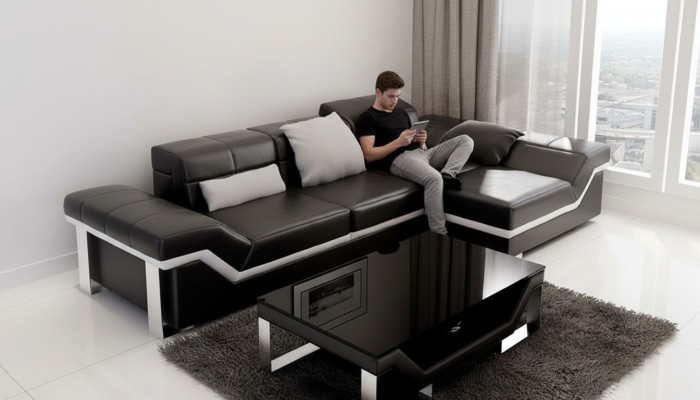Sofá de cuero con USB, sofá esquinero de diseño de juego de sala moderno K5007F