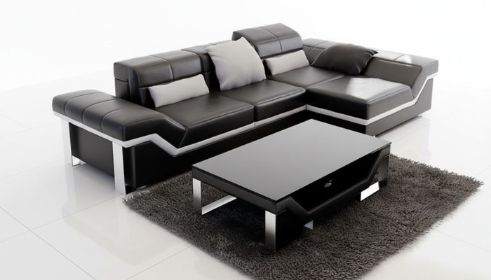 Sofá de cuero con USB, sofá esquinero de diseño de juego de sala moderno K5007F