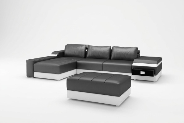 Sofá de esquina + USB Esquina Sofá Sofá Tapizado de cuero Conjunto de muebles de salón Chaiselounge