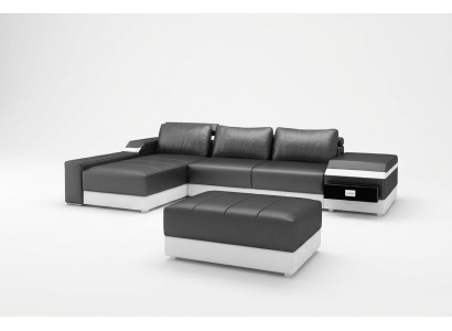 Sofá de esquina + USB Esquina Sofá Sofá Tapizado de cuero Conjunto de muebles de salón Chaiselounge