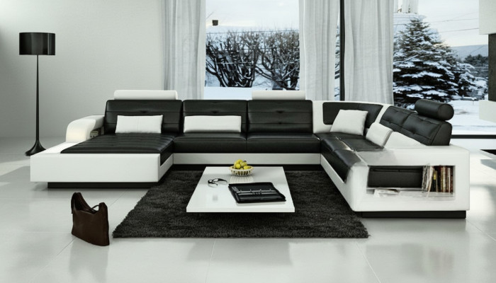 Sofá de cuero con USB, conjunto de sofá de cuero, sofá esquinero, sofá de esquina H2209.