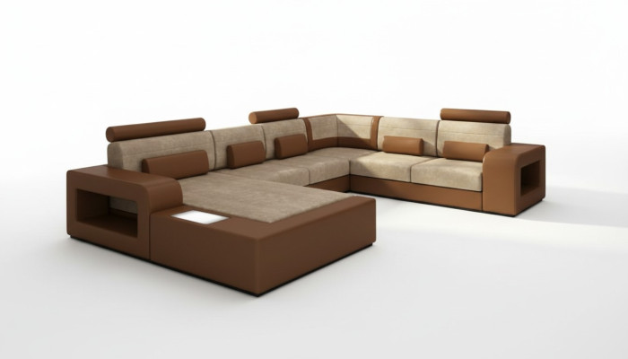 Sofá modular con USB, conjunto de sofás de tela textil y cuero con iluminación.