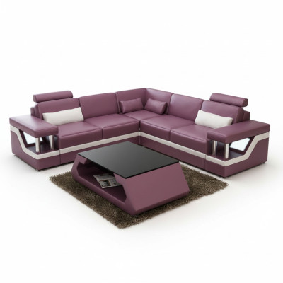 XXL sofá de cuero con tapicería USB, paisaje de sala, sofá esquinero de cuero, HAMBURG II.