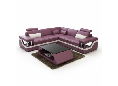 XXL sofá de cuero con tapicería USB, paisaje de sala, sofá esquinero de cuero, HAMBURG II.