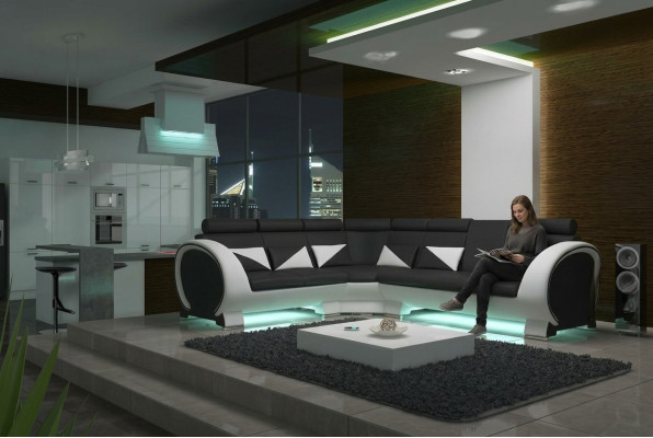 Sofá de esquina de diseñador - Conjunto de sofás de salón con USB - Sofás de salón y sillones