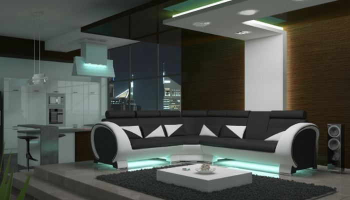Sofá de esquina de diseñador - Conjunto de sofás de salón con USB - Sofás de salón y sillones