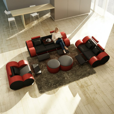 Sofá de cuero de 3 plazas + 2 plazas + 1 plaza con USB, sofá relax, conjunto de sofás, conjunto de tapicería MADRID.
