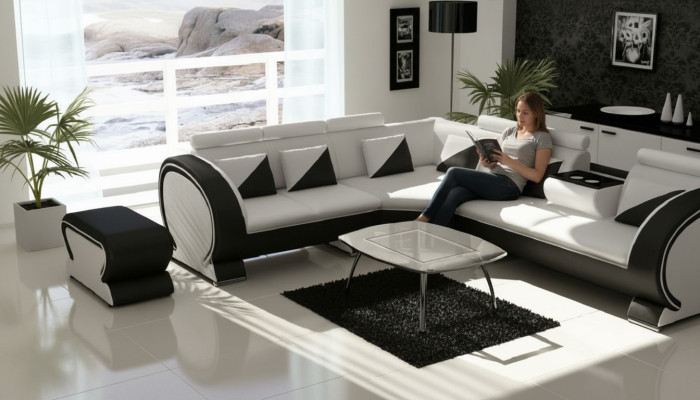 Sofá esquinero de diseño con USB + Conjunto de tapicería de sofá Sofá Lounge Sofás Sofá Paisaje de estar