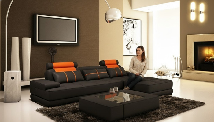 Sofá de cuero sofá de esquina sofá con USB esquina sofás de diseño sofás nuevos couches París S/O