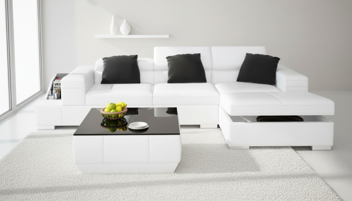 Sofá de cuero, sofá con USB, conjunto de salón sofá esquinero, conjunto de esquina moderno de diseño K5006D.