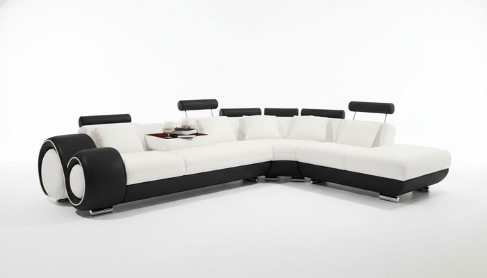 SOFÁ DE CUERO SOFÁ USB EN NEGRO/BLANCO HECHO A MEDIDA