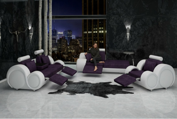 Conjunto de sofás de cuero y tela + USB, juego de sofás 3 + chaise + 1 sofá de esquina