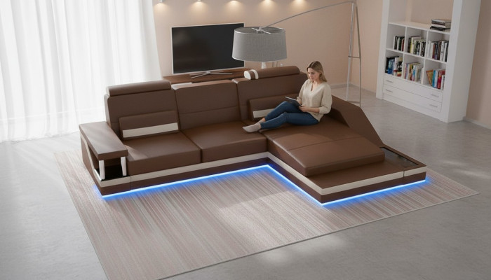 Sofá esquinero conjunto de muebles de sala, sofá + USB, esquina, conjunto de cuero y textil, a medida