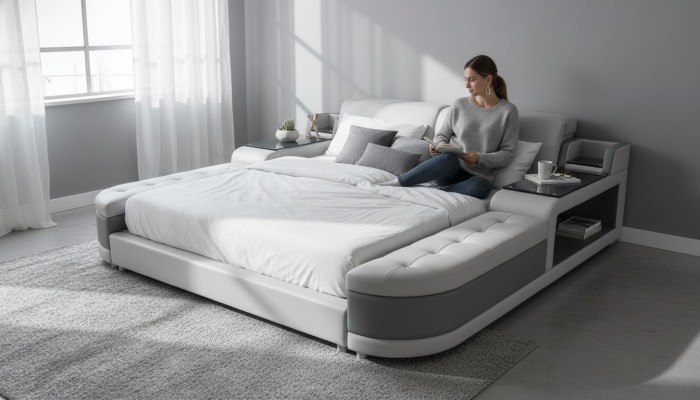 Diseño de cama de lujo + acolchado USB Hotel camas modernas de cuero 140/160/180/200