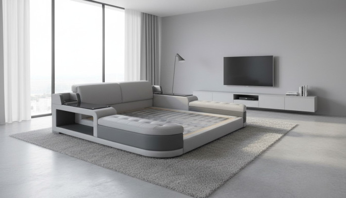 Diseño de cama de lujo + acolchado USB Hotel camas modernas de cuero 140/160/180/200