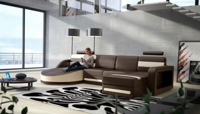 SOFA DE CUERO XXL PARA SALÓN ESQUINERO + CONJUNTO DE SOFÁ USB A MEDIDA
