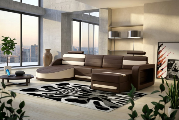 SOFA DE CUERO XXL PARA SALÓN ESQUINERO + CONJUNTO DE SOFÁ USB A MEDIDA