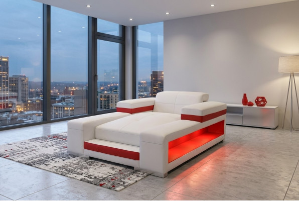 Moderna cama de cuero de confort con sillón reclinable reclinable, chaise longue con USB.