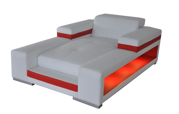 Moderna cama de cuero de confort con sillón reclinable reclinable, chaise longue con USB.