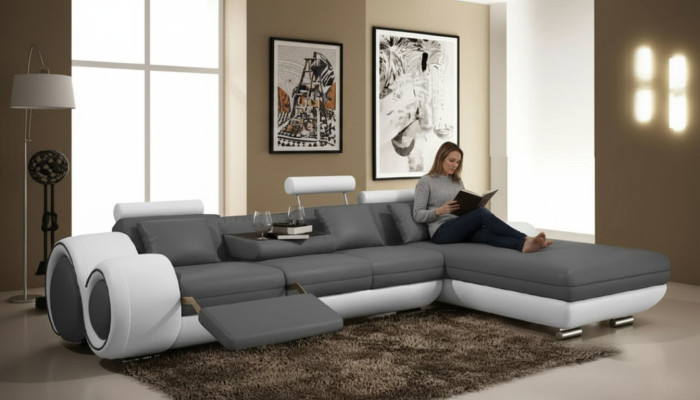 Sofá esquinero USB, sofá de salón, sofá de cuero, conjunto de sofás, fabricación a medida