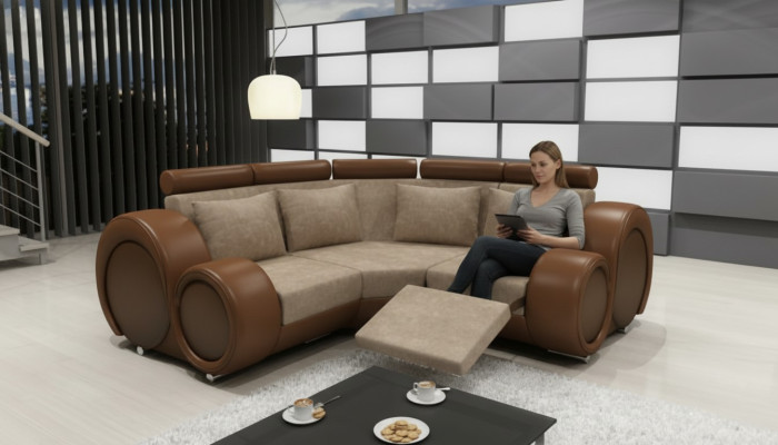 SOFÁ DE TELA TEXTIL SOFÁ DE SALA DE ESTAR BERLINX CON FUNCIÓN DE RELAX SOFÁ ESQUINERO CON USB