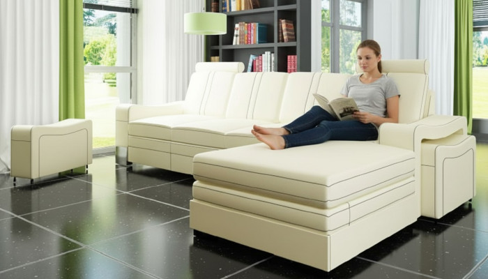 SOFÁ DE CUERO SOFÁ DE CUERO RINCÓN DE CUERO SOFÁ DE SALÓN con USB, NUEVO SOFÁ DE SALA XXL