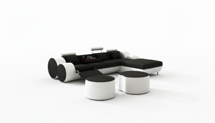 SOFÁ DE CUERO DE DISEÑADOR CON USB, SOFÁ DE ESQUINA DE CUERO CON COJINES DE ASIENTO DE CUERO