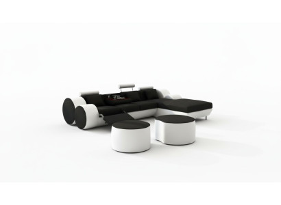 SOFÁ DE CUERO DE DISEÑADOR CON USB, SOFÁ DE ESQUINA DE CUERO CON COJINES DE ASIENTO DE CUERO