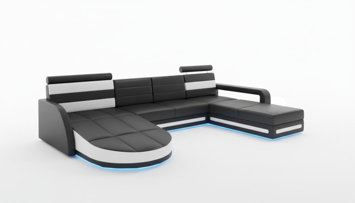 XXL SOFÁ MODULAR CONJUNTO DE SOFÁ DE DISEÑO SOFÁ ESQUINERO Negro SOFÁ DE CUERO con USB Nuevo