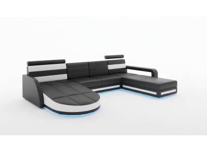 XXL SOFÁ MODULAR CONJUNTO DE SOFÁ DE DISEÑO SOFÁ ESQUINERO Negro SOFÁ DE CUERO con USB Nuevo