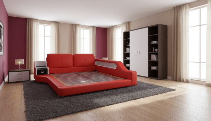 Doble diseño de lujo cama tapizada de cuero con USB Hotel multifunción